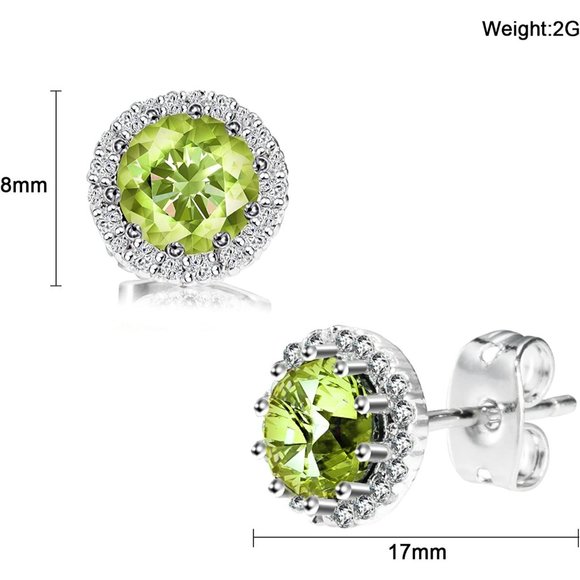 New  Peridot/August  Birthstone Stud Earrings Set, Copper Plated Cubic Z… - Picture 7 of 16